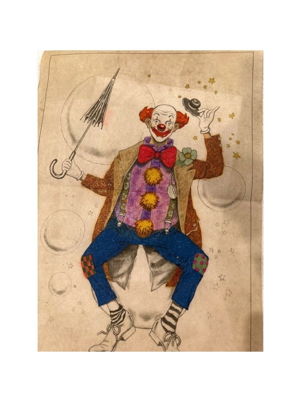 Vintage 1989 Tri-Chem Clown & Bubbles Fabric Painting Chart 7236 Glitter Accents